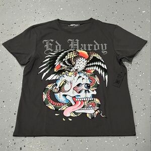 Ed Hardy Skull T-SHIRT Size L grey